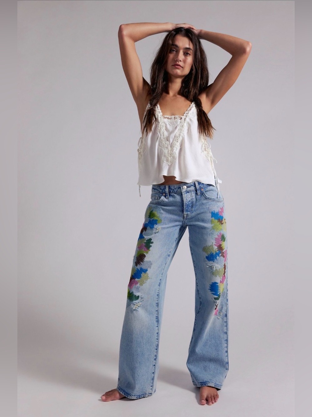 Free People Tennessee Low Rise Embroidered Jeans